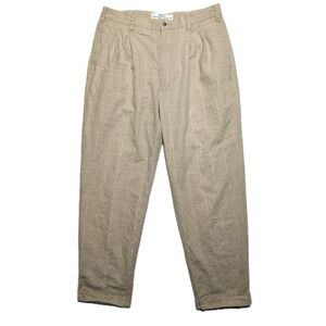 VTG Field Gear Windowpane Linen Blend Pleated Trousers Tan Size 32x30